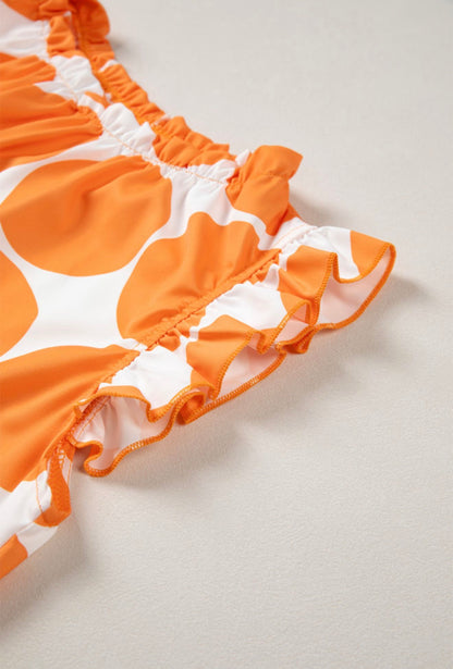 MLOC Orange and White Circle Design Sleeveless Blouse