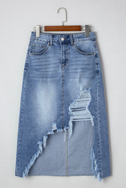 Distressed Denim Skirt with Interesting Hemline
