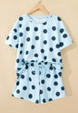Light blue polka dot 2-piece short set by Ivy's Gifts & Boutique, featuring a matching top and shorts for casual wear.