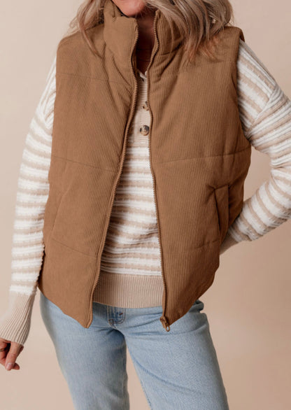 Brown corduroy zip up vest