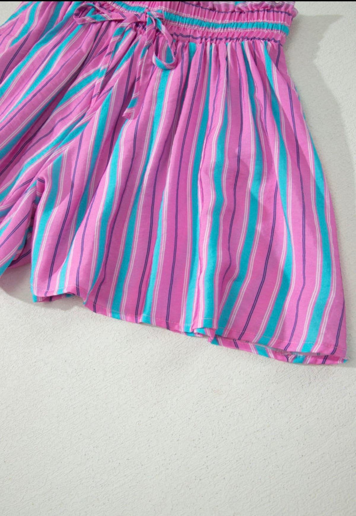 MPPGS Lightweight Pink Striped Skirt Short Set with Drawstring Elastic Waist
