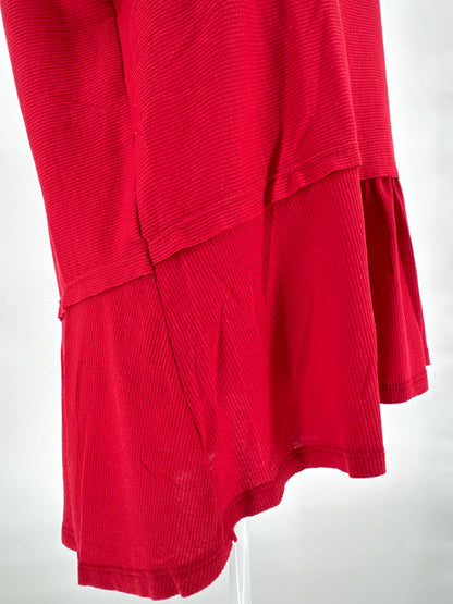 Red Umgee Ribbed Knit Top with Ruffled Bottom