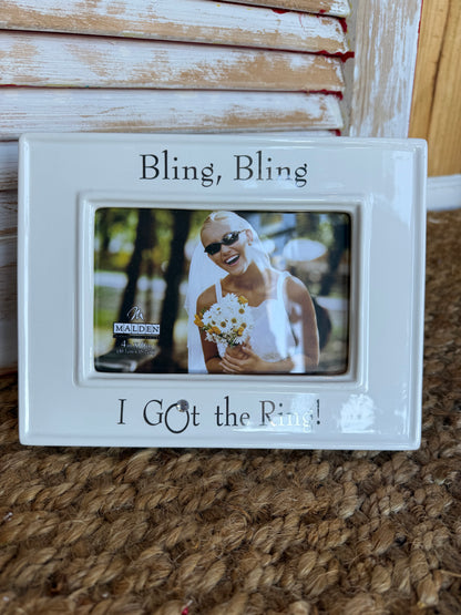 BLM Bling Bling I Got The Ring 4x6 Ceramic Photo Frame with Rhinestone Detail