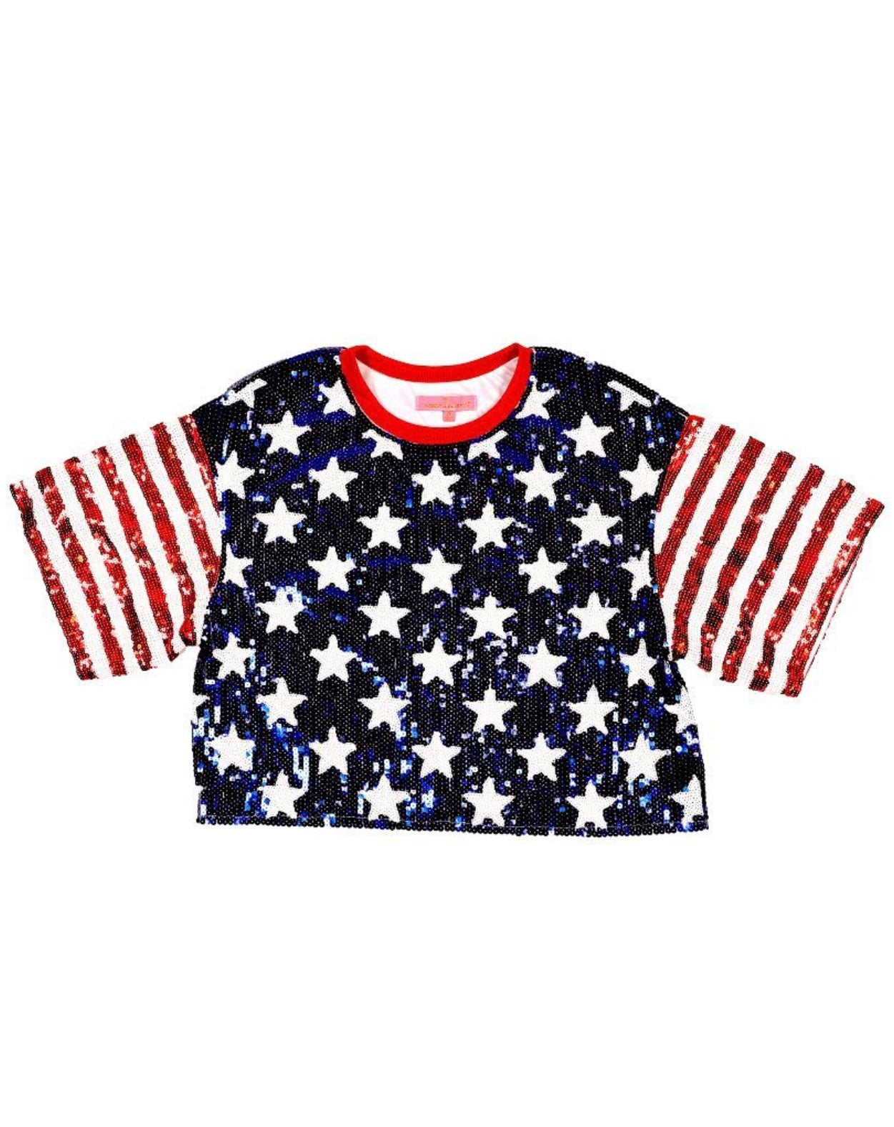 SS Red White and Blue Sequin Top