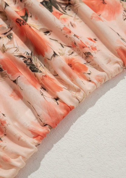 2 pc Sheer Peach Floral Top with Cami Included