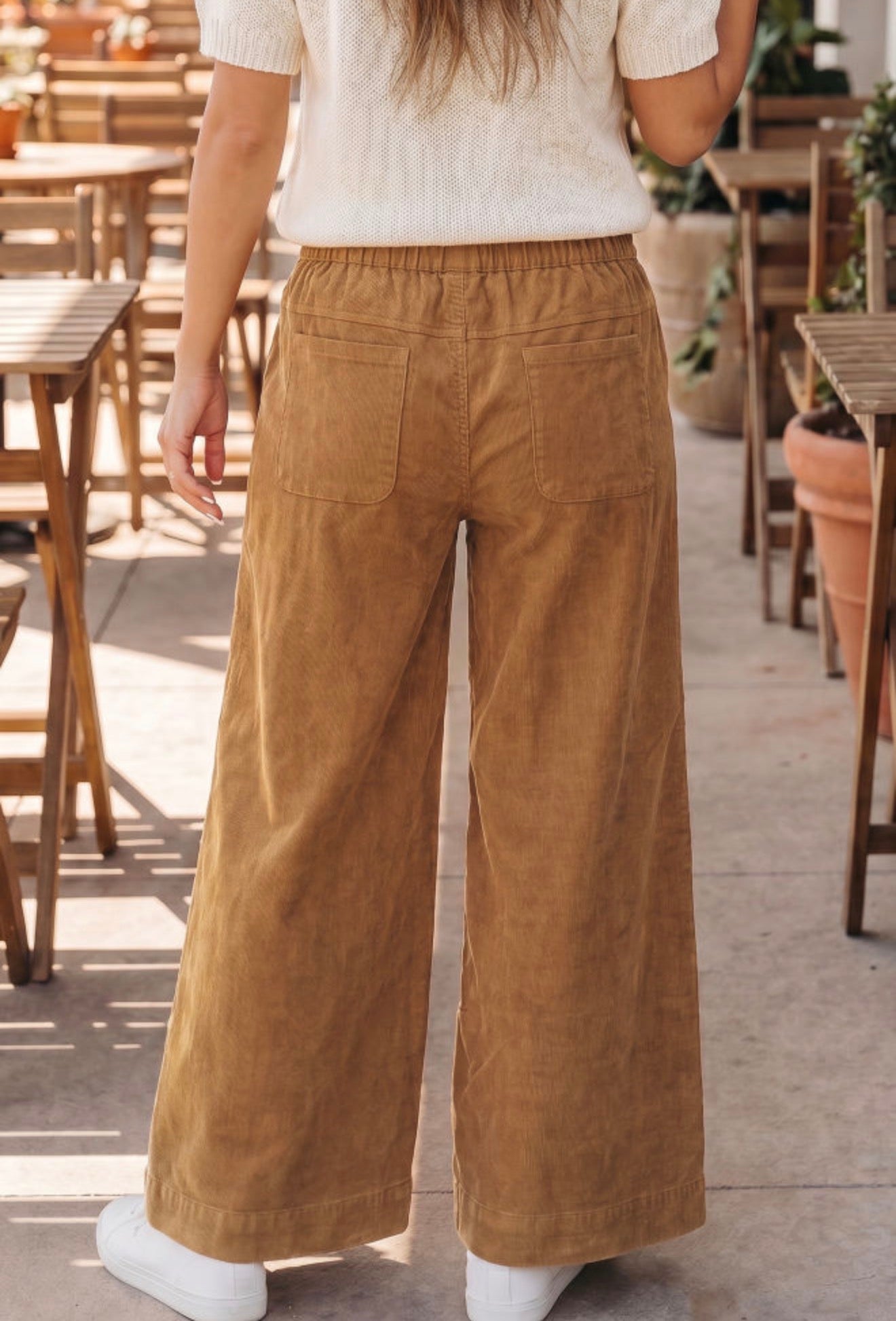MLCD Camel Brown Fine Corduroy Pants with Wooden Button Closure