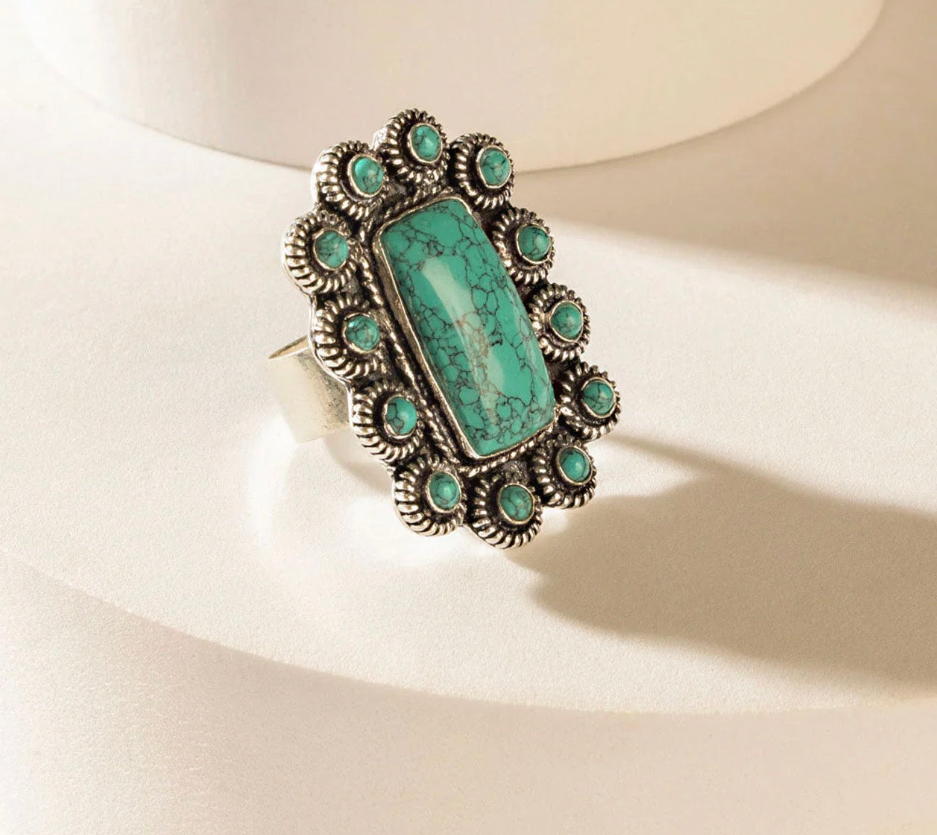 MY28 Faux Turquoise Brass Western Statement Ring