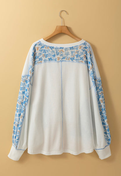 A45 Blue Floral Print Dolman Sleeve Top with White Boddice - Ivy's Gifts & Boutique
