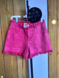 Hot Pink Denim Shorts with Frayed Hem