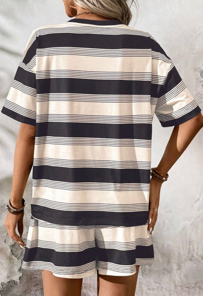 Black and Cream Striped 2pc. Short Set