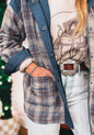 Plaid Jacket with Blue Corduroy Accents