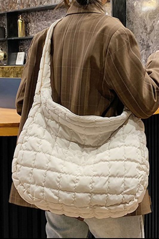 Black or Ivory Puffer Shoulder Tote Bag Purse