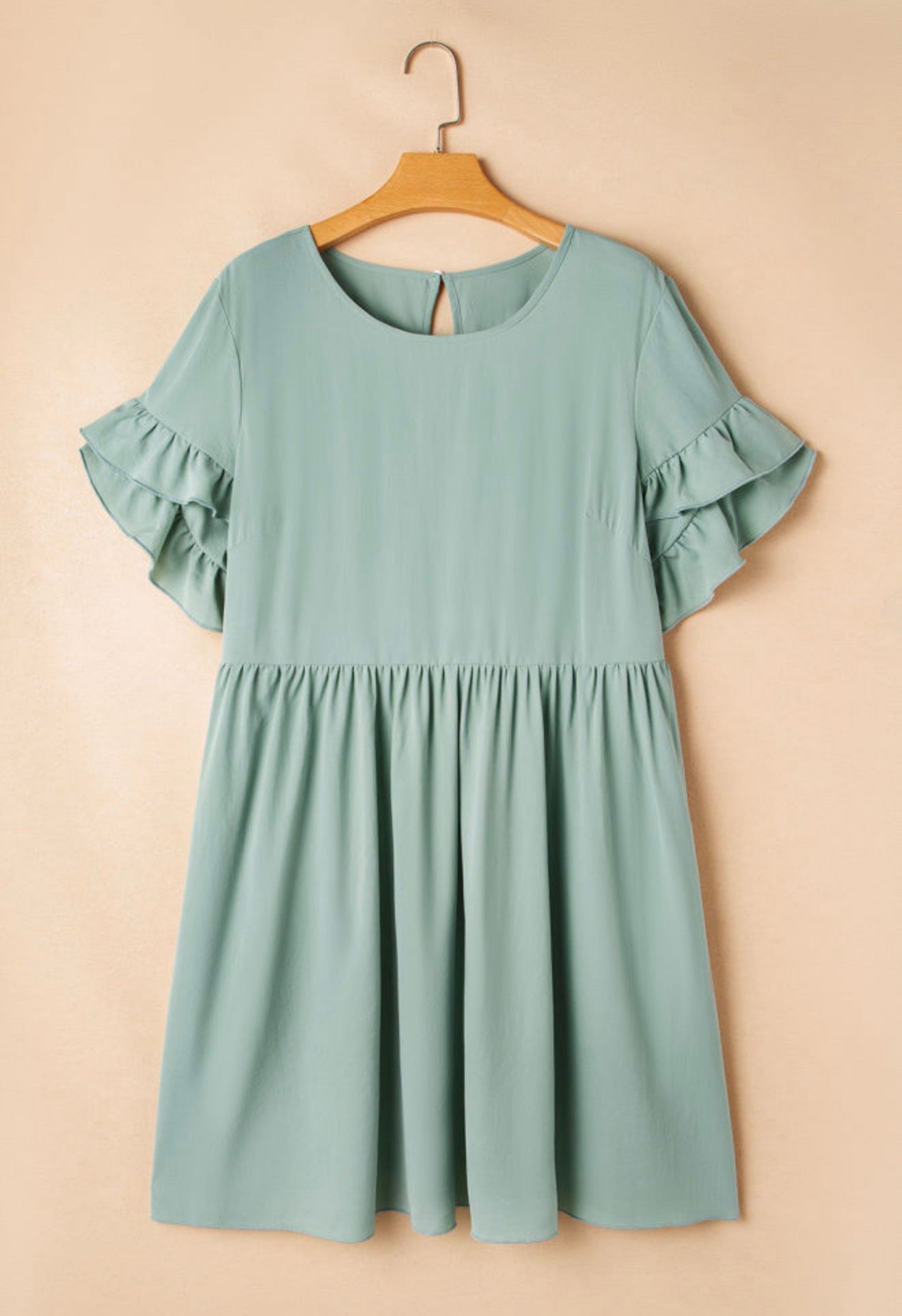 PP33 Petal Design Ruffle Short Sleeve Mini Flared Dress with Keyhole Back Closure
