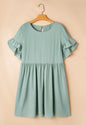 PP33 Petal Design Ruffle Short Sleeve Mini Flared Dress with Keyhole Back Closure