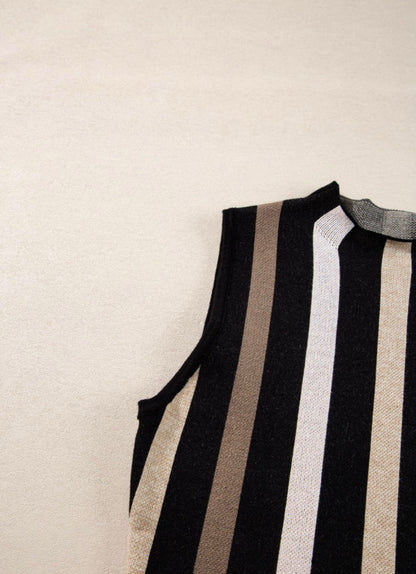 Black sleeveless sweater with Brown Stripes