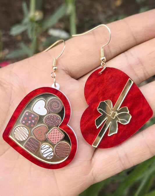 Valentine’s Day heart shaped chocolate box earrings