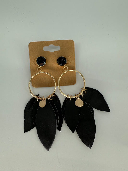 Black Leatherette Leaf Shaped Earrings