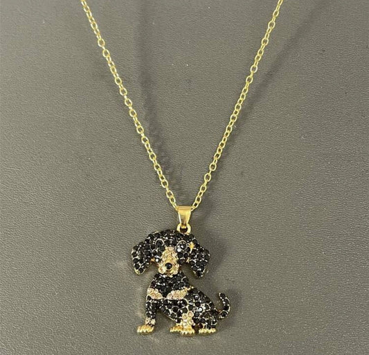 Black Rhinestone dachshund dog necklace