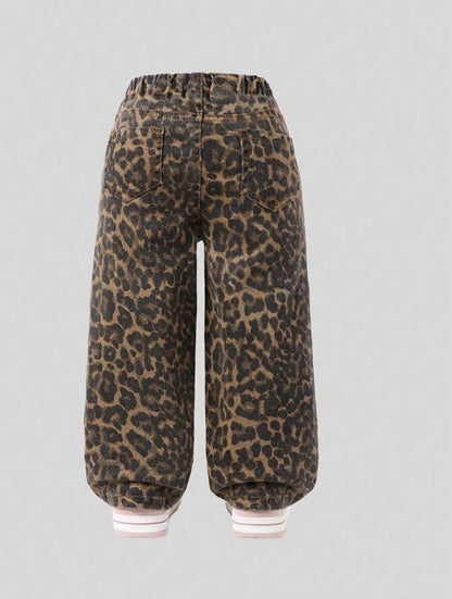 Ivy's Gifts & Boutique animal print jeans with elastic drawstring waist, front and back pockets, stylish and comfortable denim pants