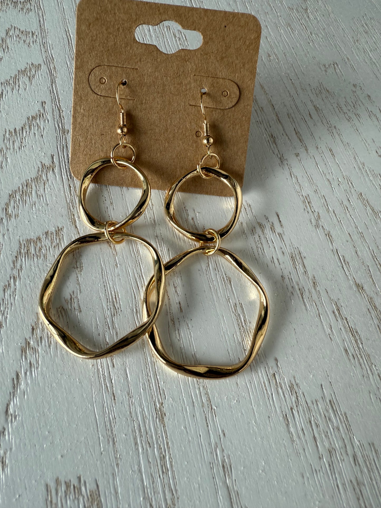 Gold Double Ring Dangle Earrings