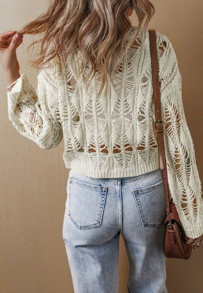 A37 Ivory Loose Woven Summer Sweater - Ivy's Gifts & Boutique