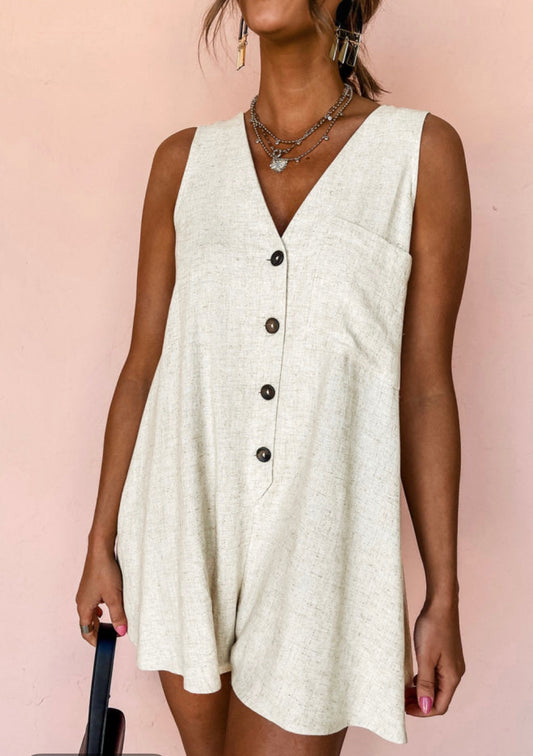 Beige Tan Front Button Romper