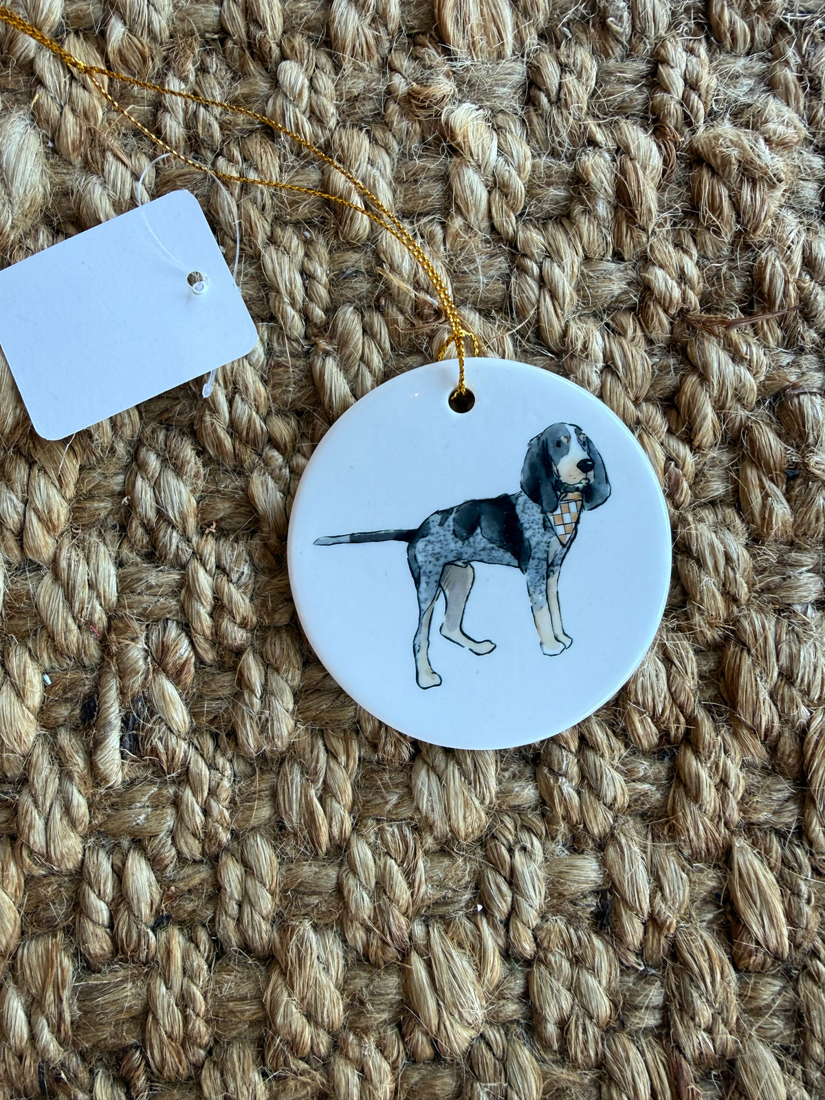 SDCO Smokey Dog Ceramic Ornament with Gold String
