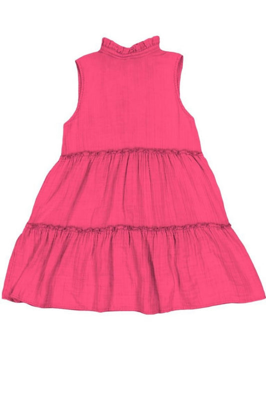 SS Mineral Washed Pink Tie Back Sleeveless Dress with Tiered Hem