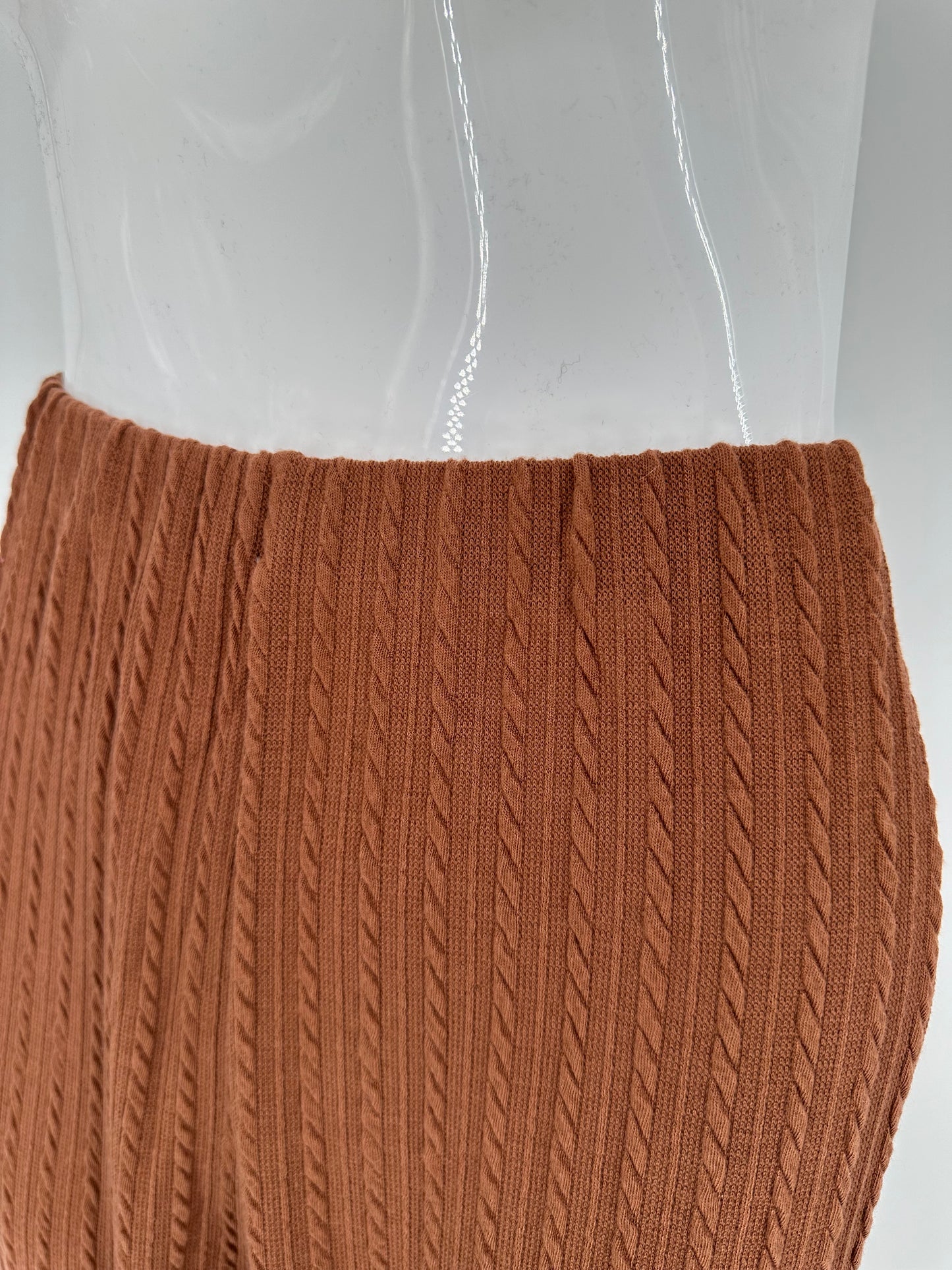 Brown Textured Fabric Bell Bottom Slacks