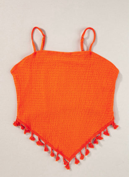 Orange Tassle Crop Tank Top