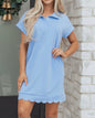 MLSHD Light Blue Sweet but Sporty Mini Dress with Scallop Hem and Collar Accents Snap Closure Neckline