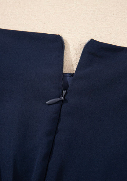 A20 Navy Ruffle Hem Dress with Waist Tie