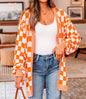 MLOW Orange and White Checkered Open Front Cardigan Sweater