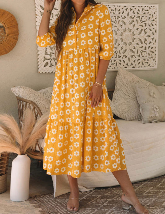 Orange Daisy Printed Maxi Dress