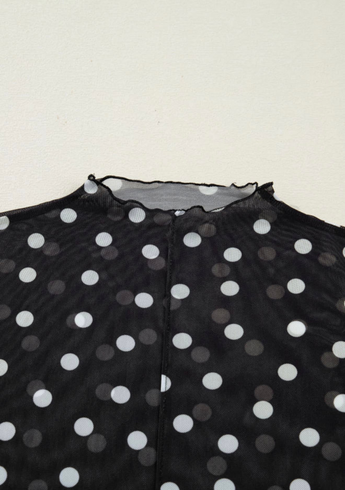 MLPD Mesh Polka Dot Long Sleeve Top in Red or Black