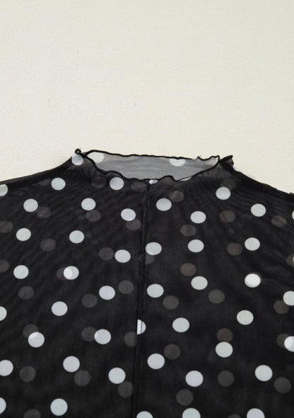 MLPD Mesh Polka Dot Long Sleeve Top in Red or Black