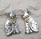 Silver cat earrings with mixed metal heart accents from Ivy's Gifts & Boutique, showcasing cute feline jewelry design.