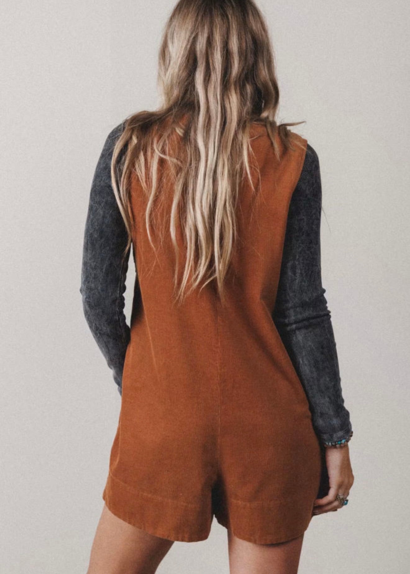 MLRP Cinnamon Color Pleated Loose Fit Styled Sleeveless Romper with Tie