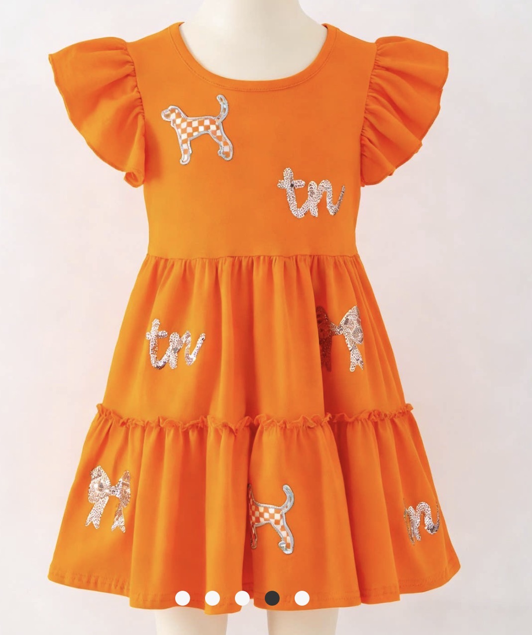 CCTND Orange Flutter Sleeve Tier Ruffle Hem Dress with Sequin Embellishments