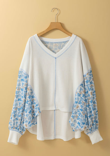 A45 Blue Floral Print Dolman Sleeve Top with White Boddice - Ivy's Gifts & Boutique