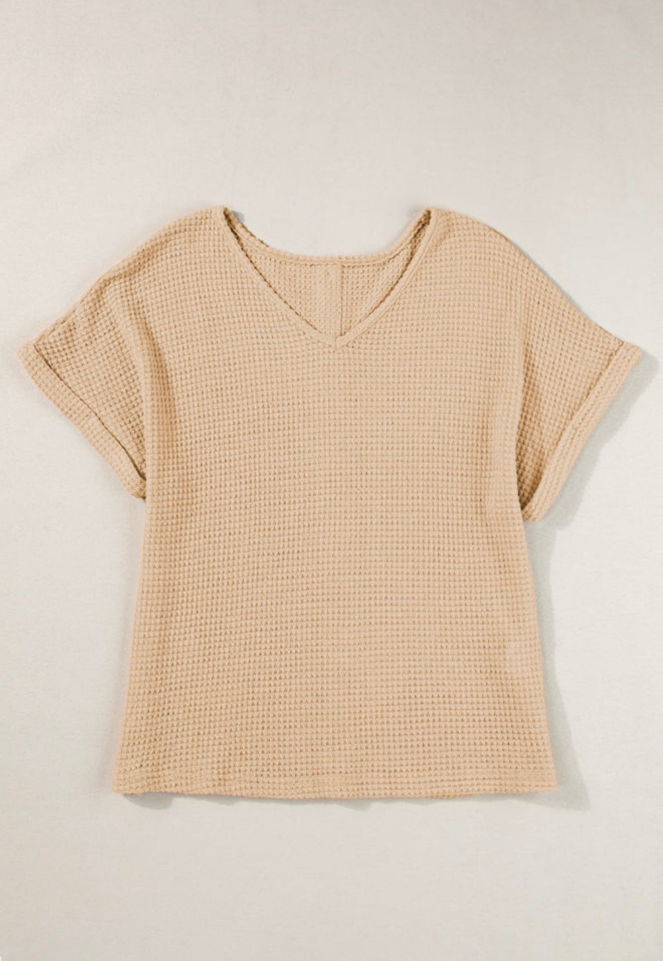 Beige Waffle Weave Top with Back Wooden Button Accents