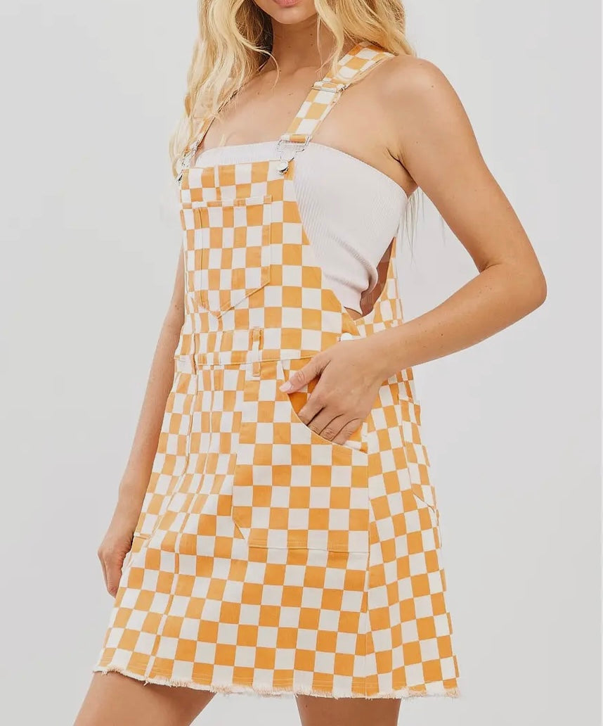 Checker Board Design Mini Overall Dress