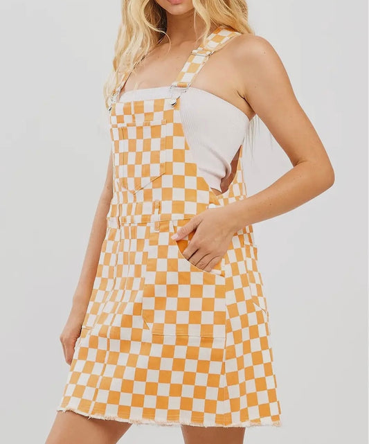 Checker Board Design Mini Overall Dress