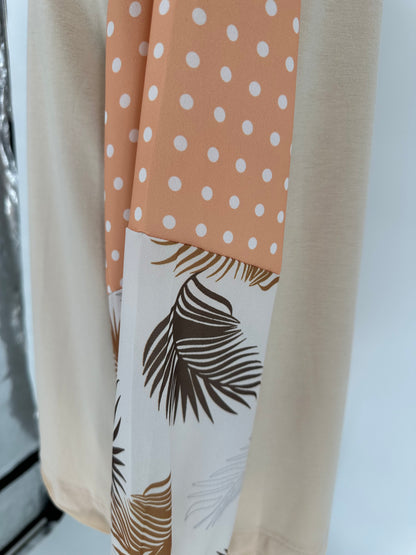 Beige Top with Printed Puff Sleeves Peach and Brown