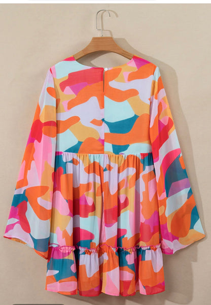 Abstract Bright Printed Baby Doll Dress