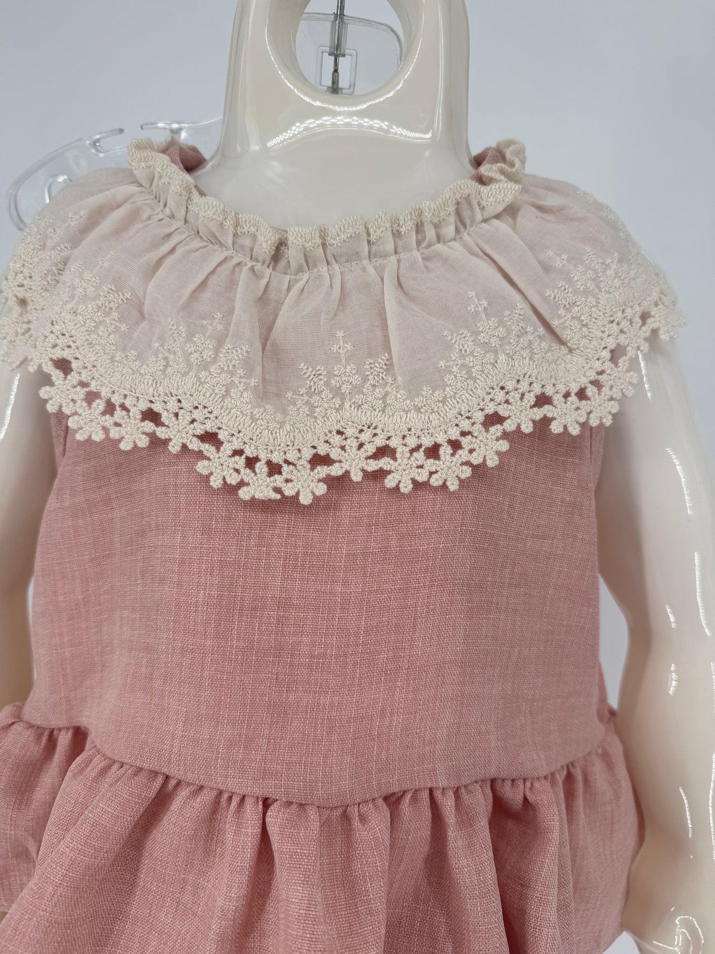CH11 Toddler Children's Mauve 2 Pc Pant Set with Wide Leg Design and Antique Lace Collar and Trim
