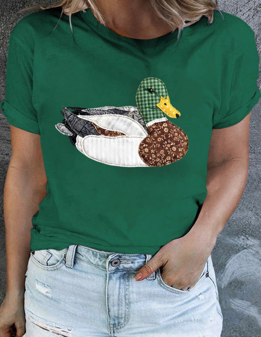 PP11 Dark Green Mallard Duck  Faux Patchwork Graphic T Shirt