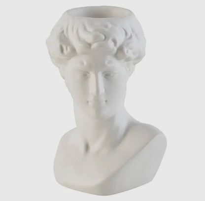 White Face Statue with Top Opening for plant or candle