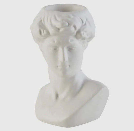 White Face Statue with Top Opening for plant or candle
