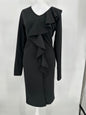 Black Long Sleeve Dress with Diagonal Shoulder Ruffle